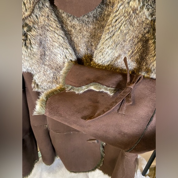Vintage Apanage Faux Suede Fur Coat Jacket Leather Brown Shearling Sheepskin - Picture 4 of 16